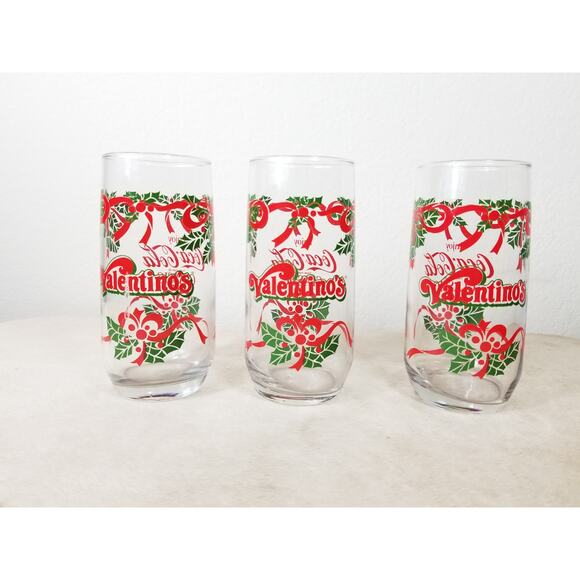 Coca Cola Classic Christmas Drinking Glass 16oz Valentino's Pizza 7" Vintage x3 - Picture 7 of 12